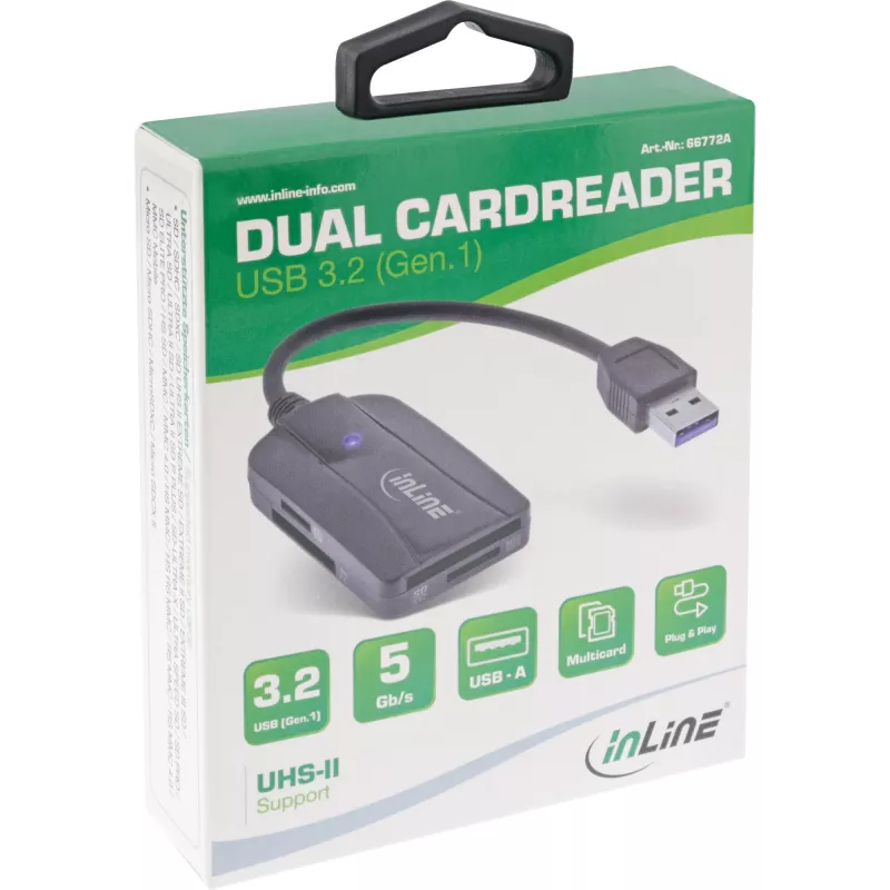 InLine kaartlezer USB 3.1 USB-A, voor SD/SDHC/SDXC, microSD, UHS-II-compatibel