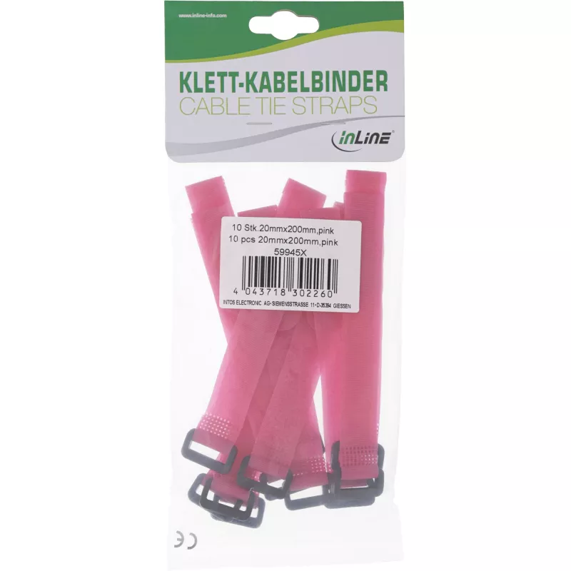 InLine kabelbinder klittenband 20 x 200 mm, 10 stuks, roze