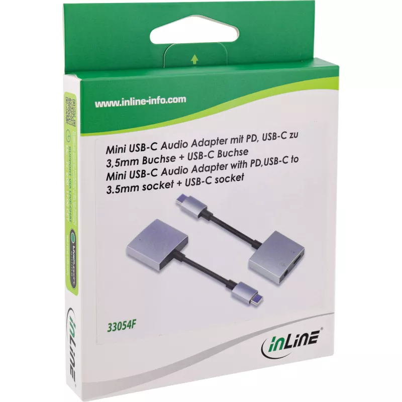 InLine USB-C audio-adapterkabel, USB-C naar 3,5-mm jack + PD 30 W