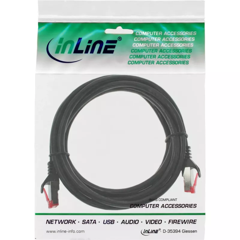 InLine patchkabel S/FTP PiMF Cat.6 250MHz PVC CCA zwart 0.3m