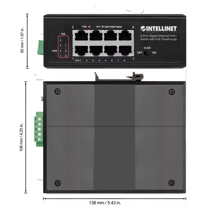 Industriële switch Intellinet 8-poorts Gigabit Ethernet PoE+