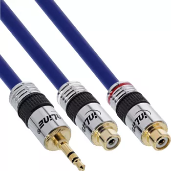 InLine audiokabel premium 2x RCA female / 3,5 mm male goud gecoat 0,25 m