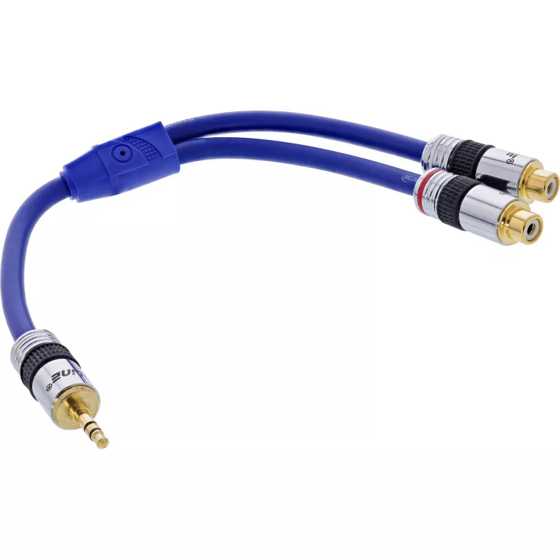 InLine audiokabel premium 2x RCA female / 3,5 mm male goud gecoat 0,25 m