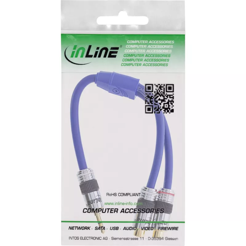 InLine audiokabel premium 2x RCA female / 3,5 mm male goud gecoat 0,25 m