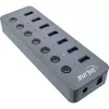 InLine USB 3.2 Gen.1 hub, 7-poorts, met schakelaar, aluminium, grijs, met voeding