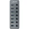InLine USB 3.2 Gen.1 hub, 7-poorts, met schakelaar, aluminium, grijs, met voeding