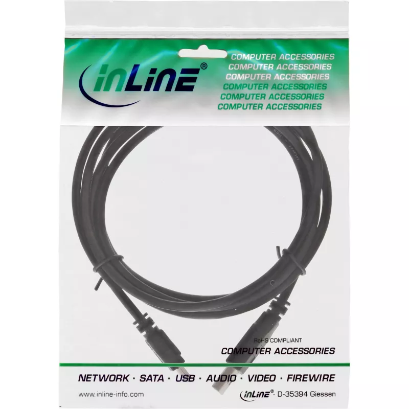 InLine USB 2.0 mini-kabel, USB Type-A stekker / mini B stekker, 5-pins, zwart, 2 m