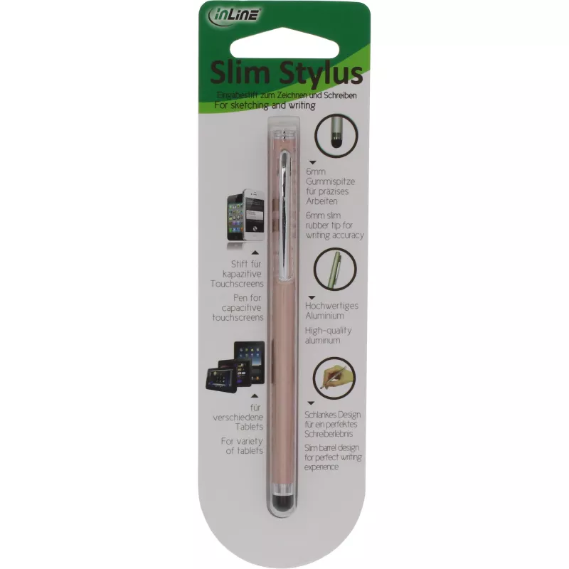 Stylus Pen InLine 55467G voor touchscreens smartphone tablet roze