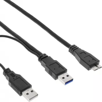 InLine USB 3.2 Gen.1 Y-kabel 2x Type-A-stekker / micro-B-stekker, zwart, 1,5m