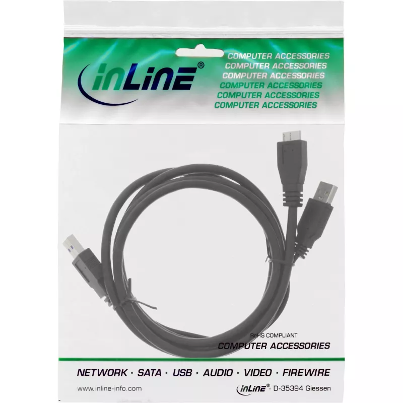 InLine USB 3.2 Gen.1 Y-kabel 2x Type-A-stekker / micro-B-stekker, zwart, 1,5m