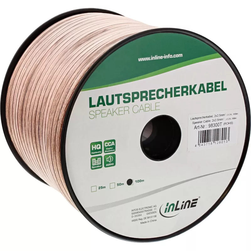 InLine luidsprekerkabel 2x 2,5mm² CCA transparant 50m