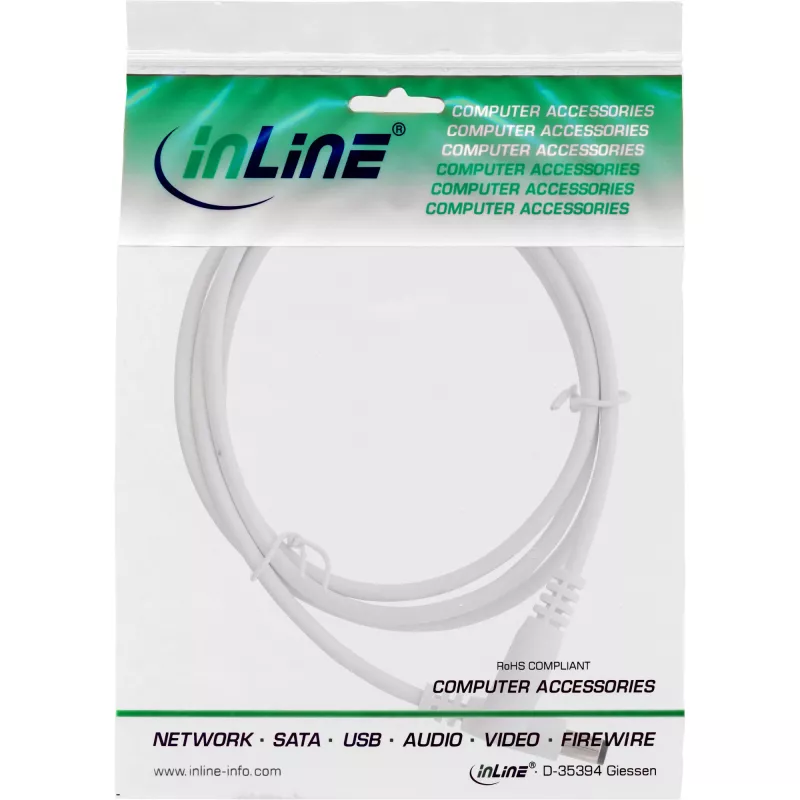 InLine DC-verlengkabel, DC-stekker/bus 5,5x2,1mm, wit, 0,5m