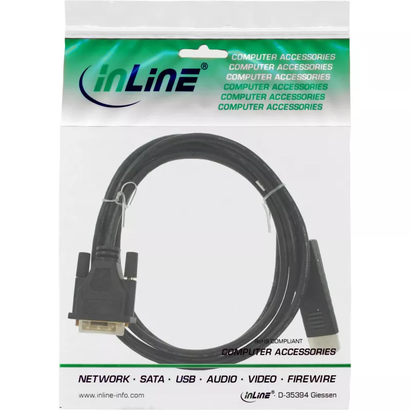 InLine DisplayPort-naar-DVI-converterkabel, zwart, 5 m