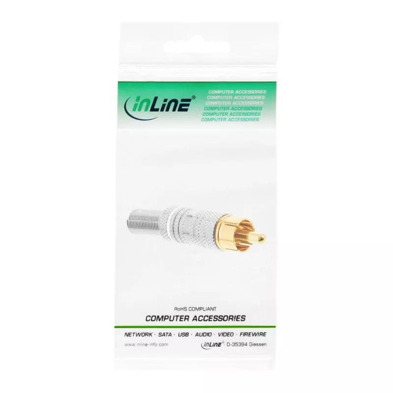 InLine RCA metalen stekker male om te solderen, zilver, witte ring, voor 6mm kabel
