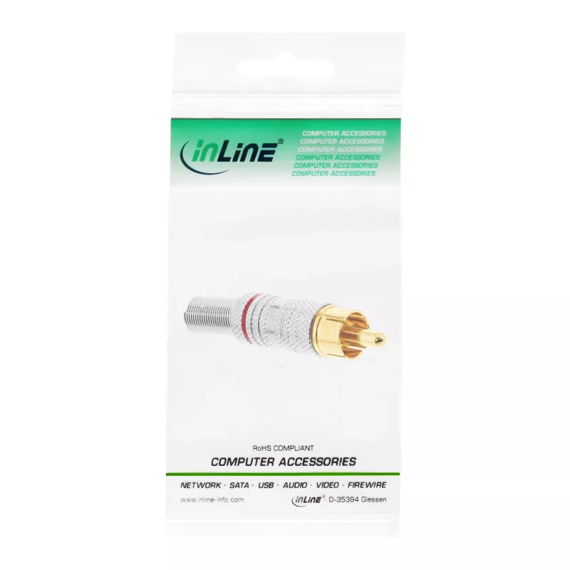 InLine RCA metalen stekker, male, om te solderen, zilver, rode ring, voor 6-mm-kabel