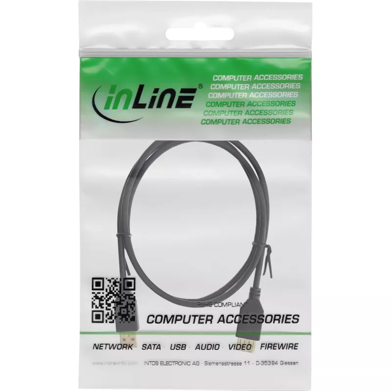 InLine USB 2.0 verlengkabel Type-A stekker / bus, verguld, zwart, 1,2m