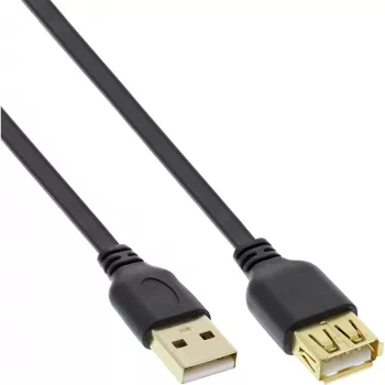 InLine USB 2.0 platte kabel Type-A stekker/bus verguld zwart 1,5 m