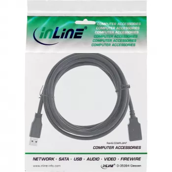 InLine USB 3.2 Gen.1 kabel Type-A stekker / Type-A bus, zwart, 5 m