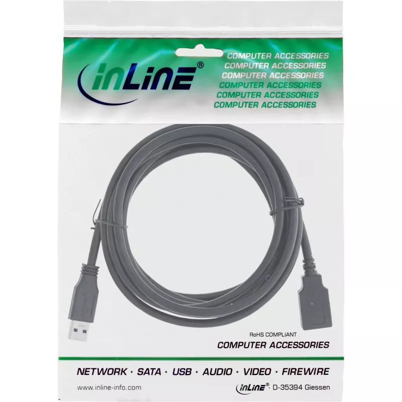 InLine USB 3.2 Gen.1 kabel Type-A stekker / Type-A bus, zwart, 5 m