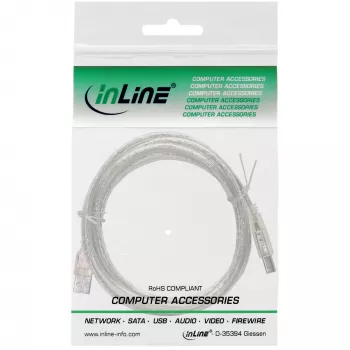 USB 2.0 kabel Type-A stekker / B stekker InLine 34510T 1m transparant
