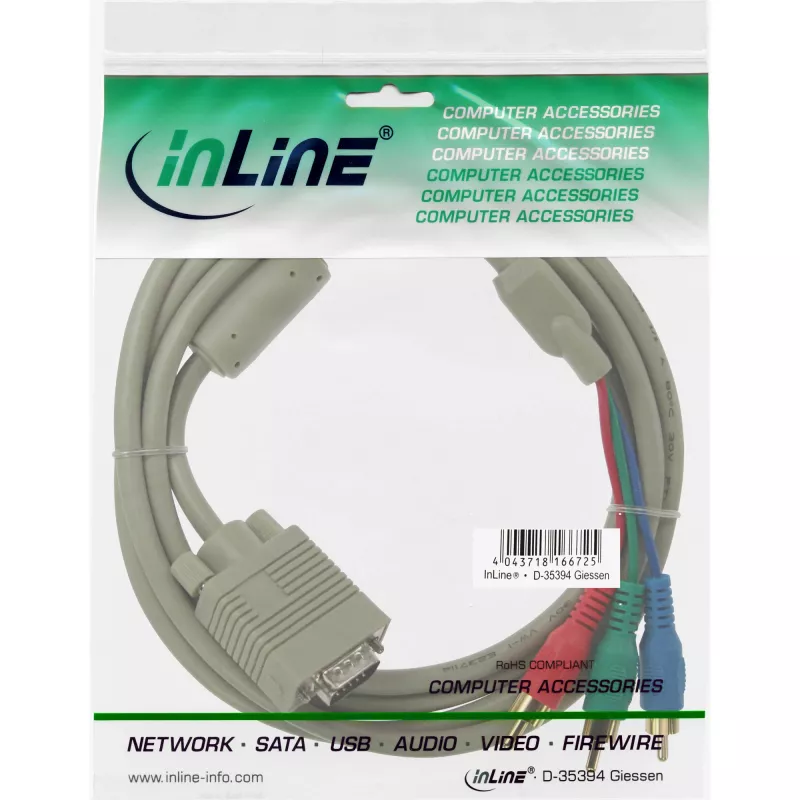 InLine VGA RGB-kabel VGA-stekker / 3x RCA-stekker 2 m