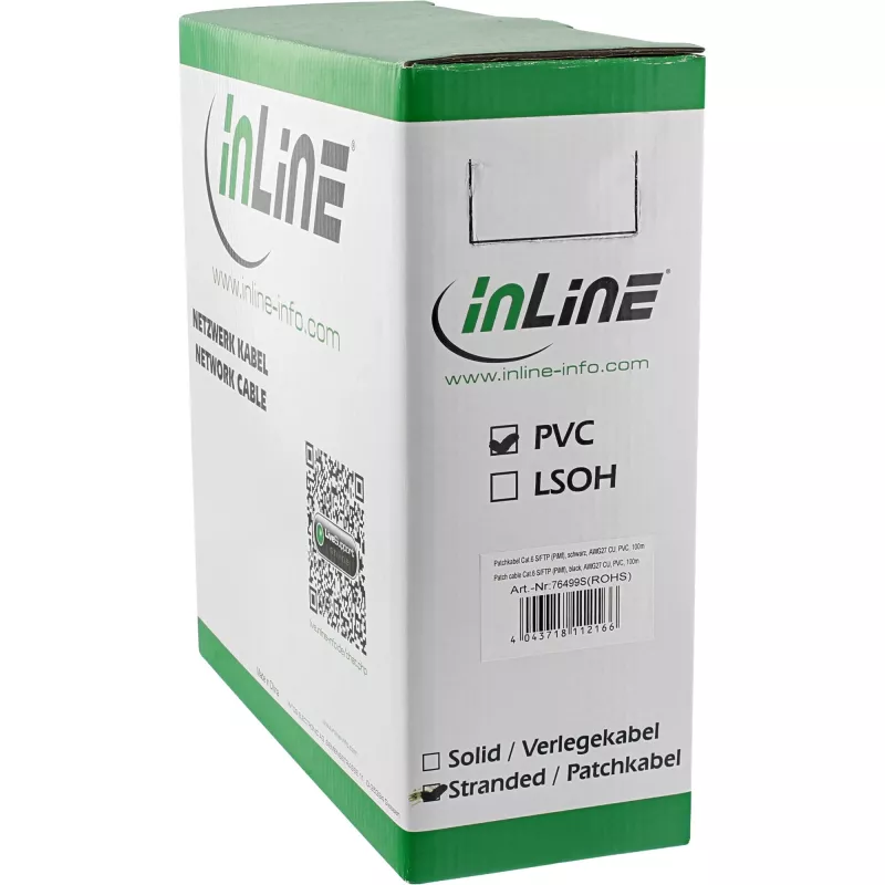 InLine patchkabel S/FTP PiMF Cat.6 zwart AWG27 PVC CU 100 m