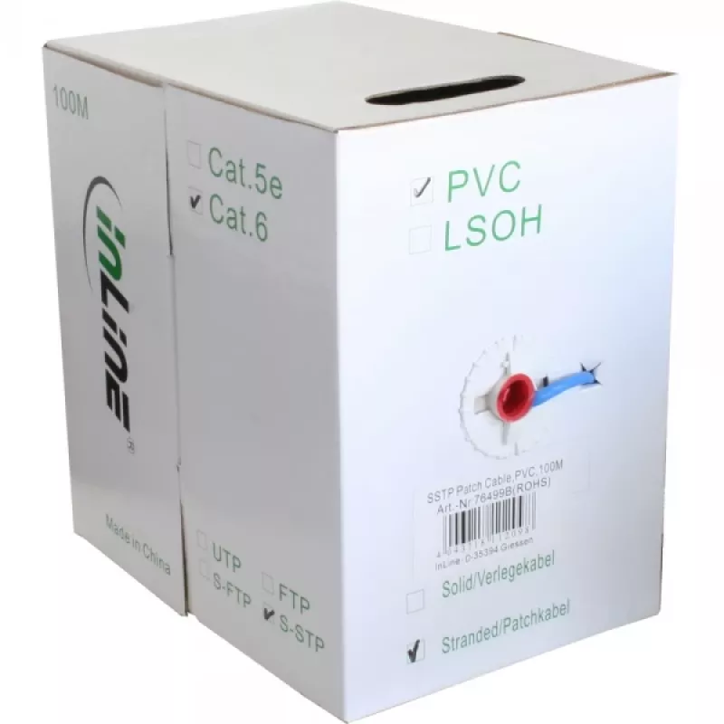 InLine Ethernet-patchkabel Cat6 S/FTP PiMF AWG27 PVC, 100 m, blauw