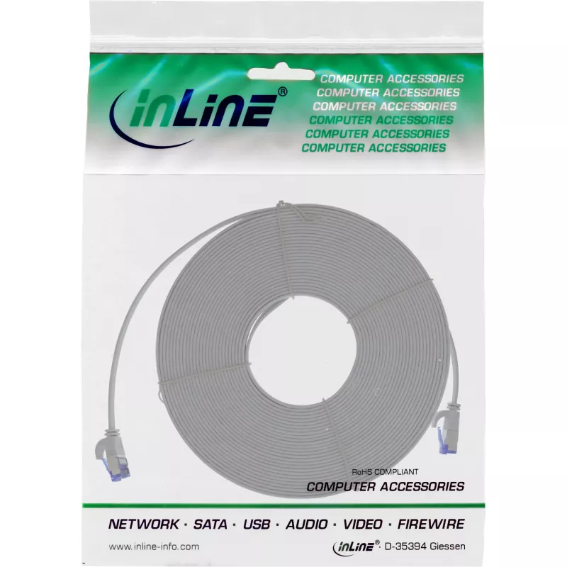 InLine patchkabel plat, U/FTP, Cat.6A, TPE halogeenvrij, grijs, 7,5 m