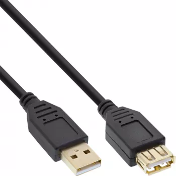 InLine USB 2.0 verlengkabel Type-A stekker/bus, verguld, zwart, 3m