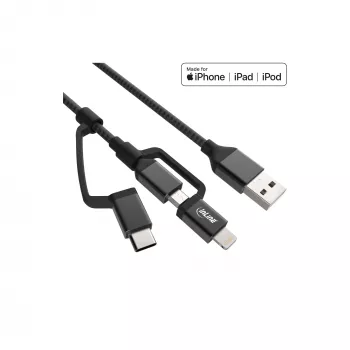 InLine 3-in-1 USB-kabel, USB-A M naar Micro-USB+USB-C+Lightning, zwart/aluminium