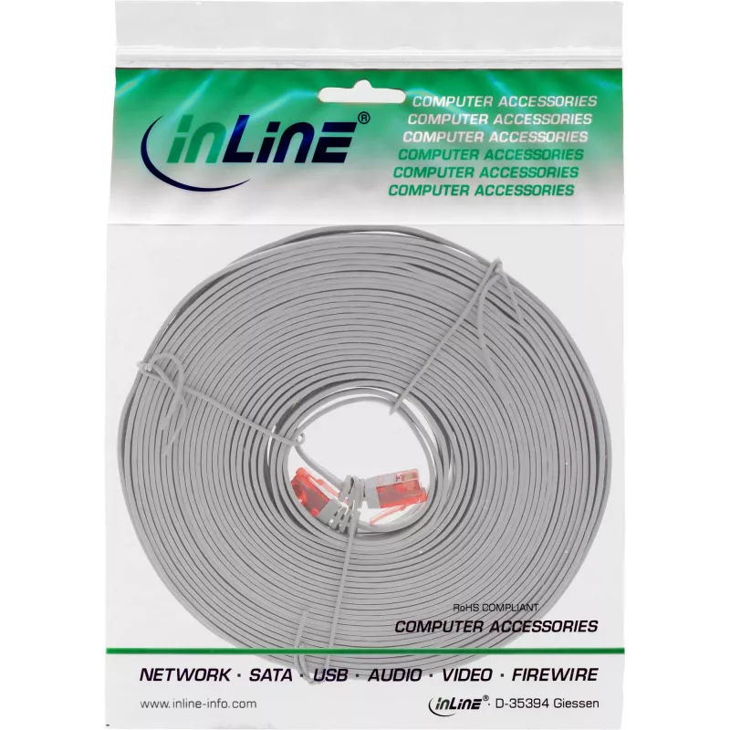 InLine platte ultraplatte patchkabel U/UTP Cat.6 gigabit-geschikt grijs 10 m