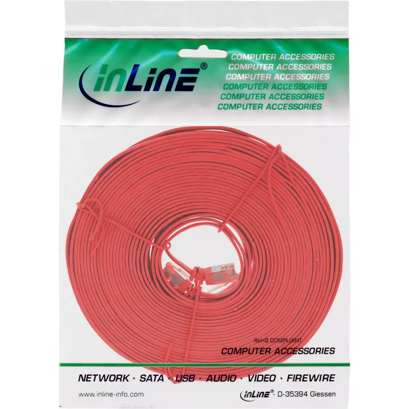 InLine platte ultraslim patchkabel U/UTP Cat.6 gigabit-geschikt rood 10m