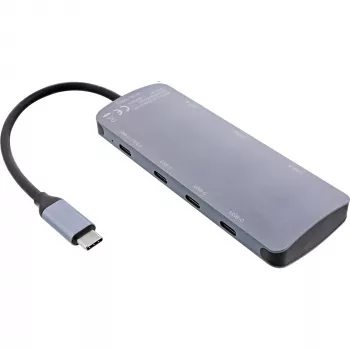 InLine USB 3.2 Gen.2 hub, 4x USB-C + 3x USB-A, PD 100W, aluminium, grijs