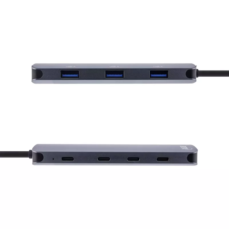 InLine USB 3.2 Gen.2 hub, 4x USB-C + 3x USB-A, PD 100W, aluminium, grijs