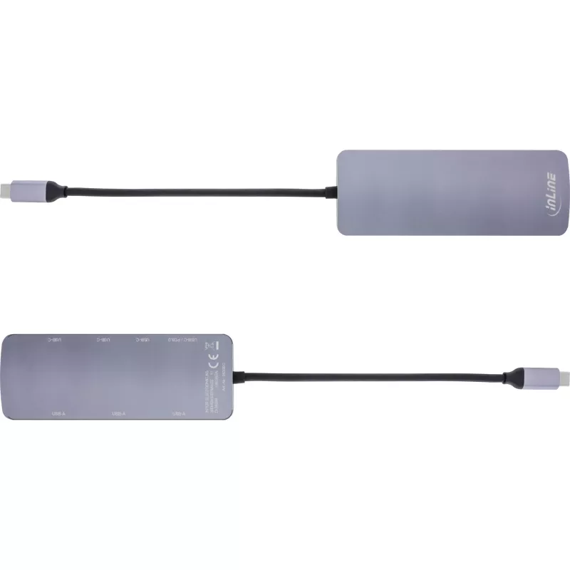 InLine USB 3.2 Gen.2 hub, 4x USB-C + 3x USB-A, PD 100W, aluminium, grijs