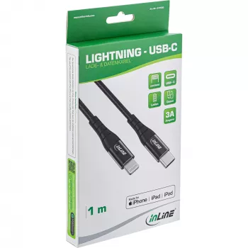 InLine USB-C naar Lightning kabel, voor iPad, iPhone, iPod, zwart/aluminium, 2 m MFi