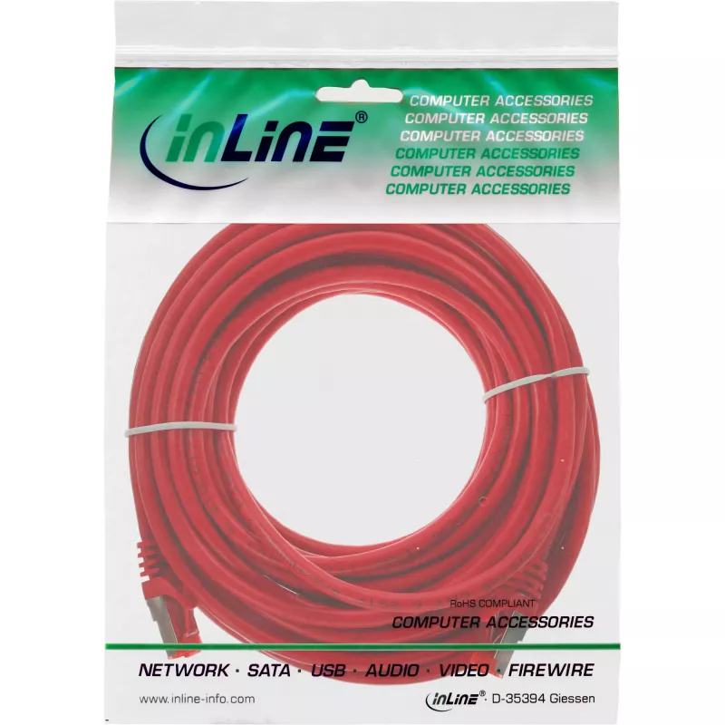 InLine patchkabel S/FTP PiMF Cat.6 250MHz PVC koper rood 25m