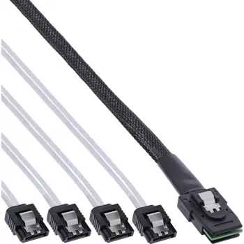 InLine SAS-kabel Mini SAS SFF8087 naar 4x SATA direct OCR 1m