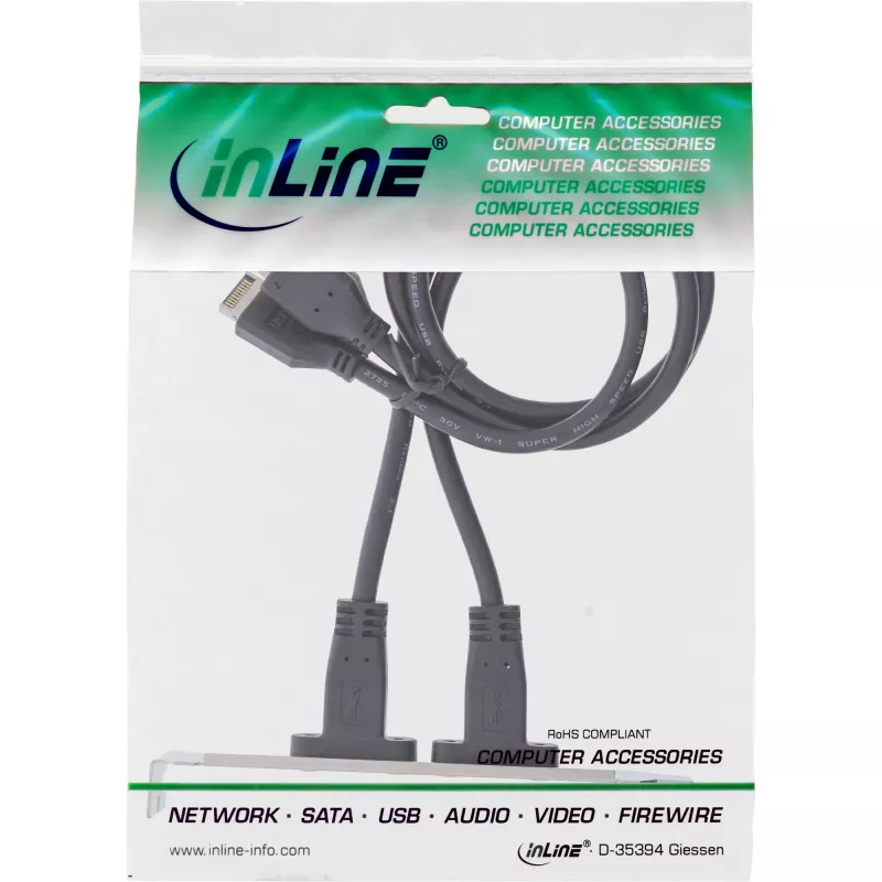 InLine slotbeugel USB-C naar USB 3.2 frontpaneel Key-A intern, 0,5 m