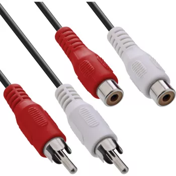 InLine audiokabel 2x cinch-stekker / bus 2,5m, stekker, 2 x cinch, bus, 2,5 m, zwart