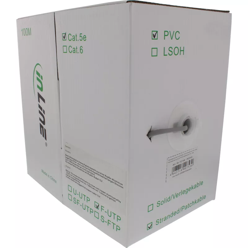 InLine patchkabel F/UTP Cat.5e AWG26 CCA PVC grijs 100m