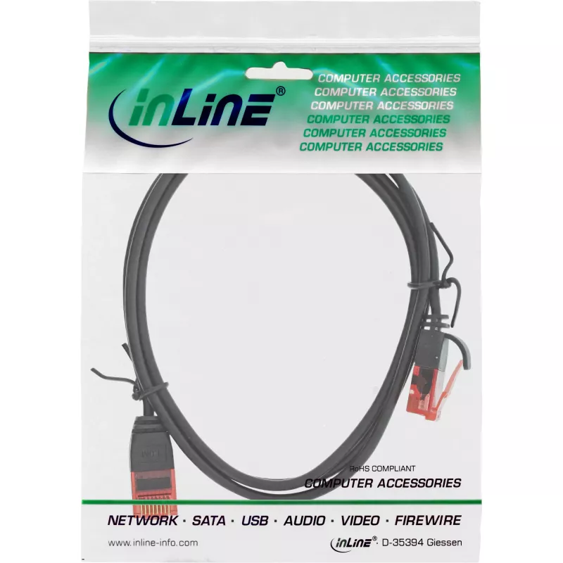 InLine slanke patchkabel, U/UTP, Cat.6, zwart, 1m