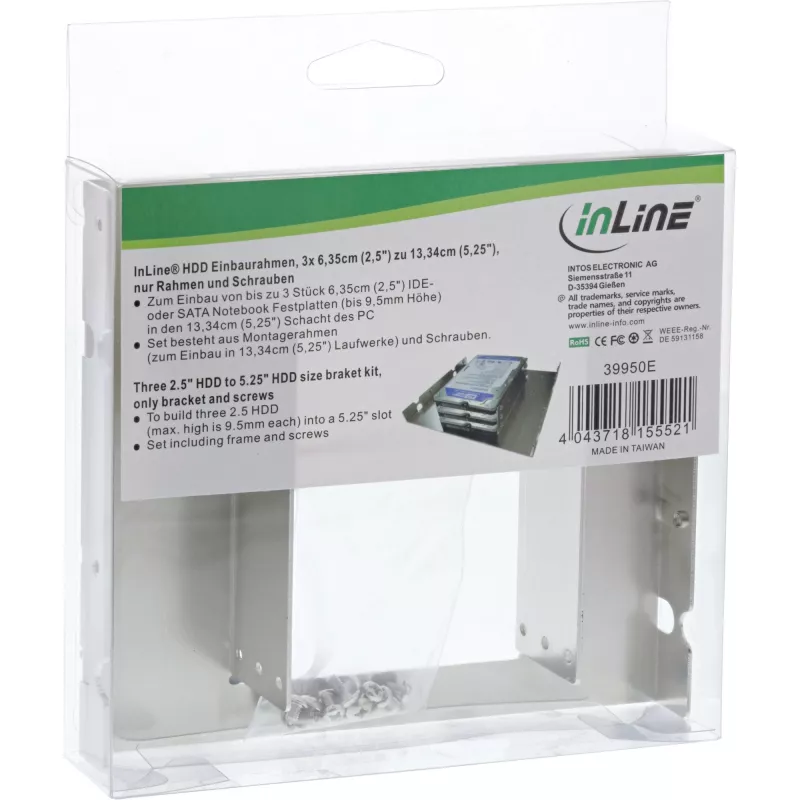 InLine montageset 3x 2,5 inch HDD naar 5,25 inch HDD formaat houders en schroeven