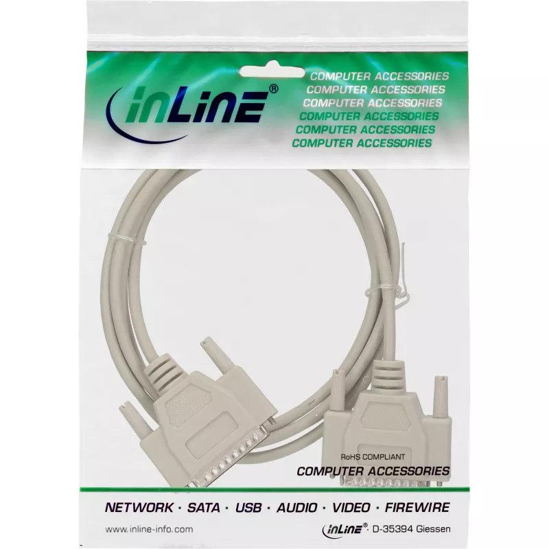 InLine seriële kabel, gegoten, DB25-stekker/stekker, direct, grijs, 2 m