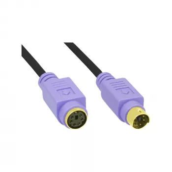 InLine PS/2-kabel, M/F, zwart/paars, vergulde contacten, 2 m