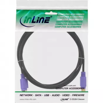 InLine PS/2-kabel, M/F, zwart/paars, vergulde contacten, 2 m