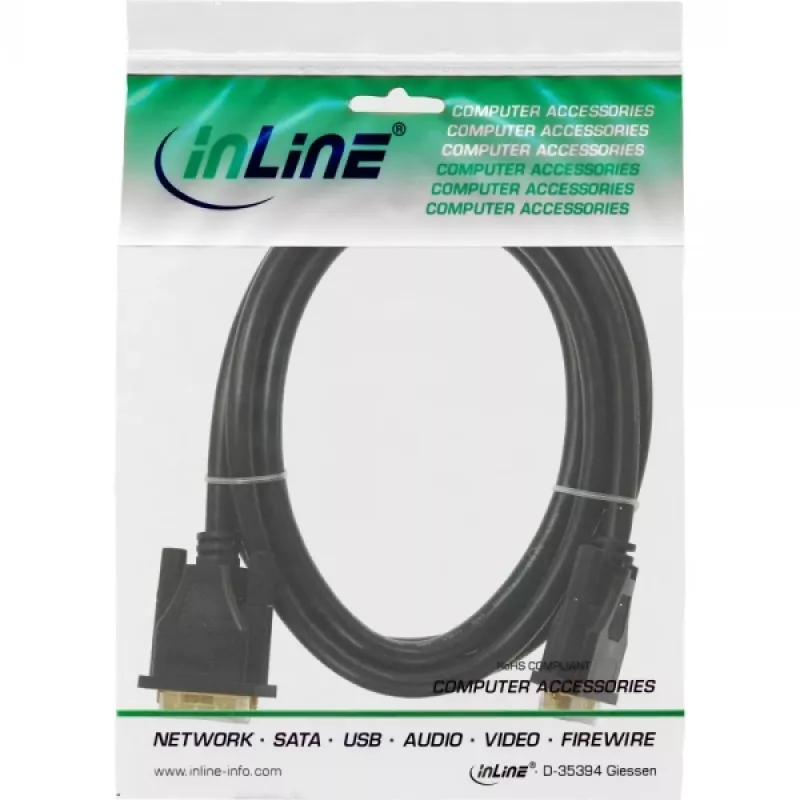 InLine DVI-D-kabel, premium, 24+1 M/M, dual link, verguld, 3m