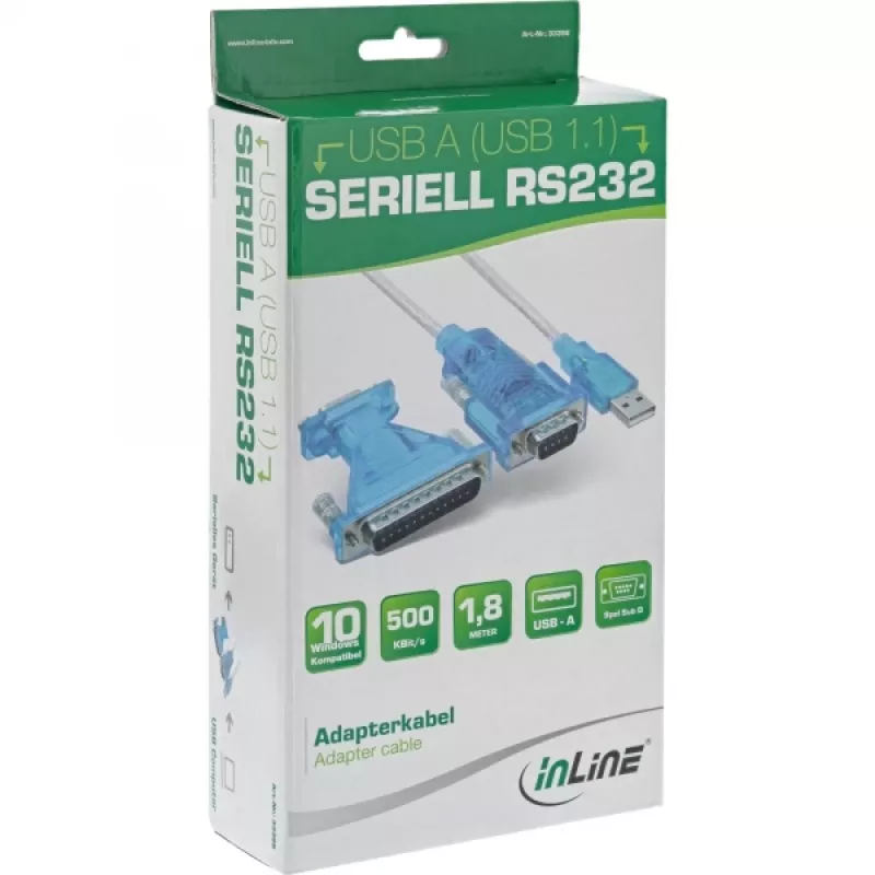 InLine USB-naar-serieel adapterkabel USB Type-A stekker / DB9 stekker 1,8 m