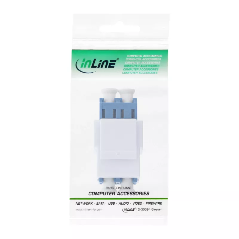 InLine FO keystone snap-in adapter wit, duplex LC/LC, SM, keramische huls, blauw