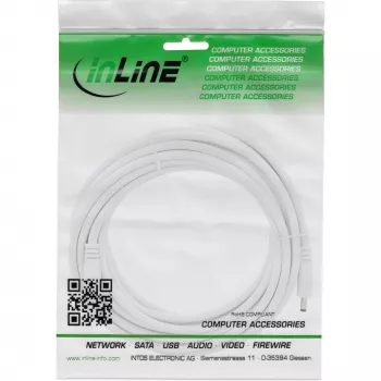 InLine DC-verlengkabel, DC-stekker/bus 5,5x2,1mm, AWG 18, wit 5m